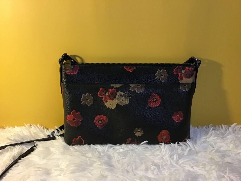 Coach Kylie Black Floral Saffiano Leather Crossbody Purse